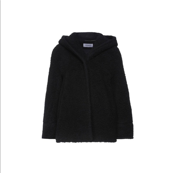 Cinzia Rocca Icons Black Teddy Bear Wool Hooded Pea Coat US 10 or IT 46 - Picture 7 of 10